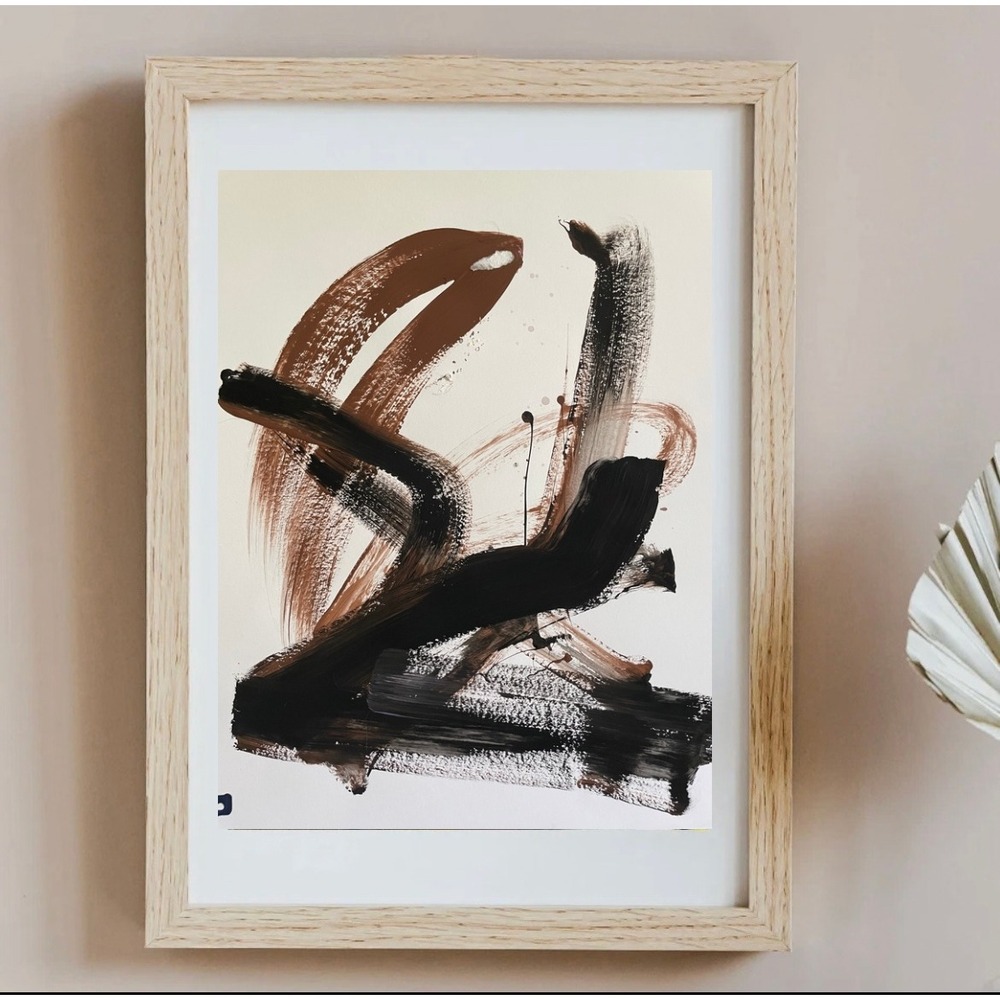 OMAN Original Abstract Painting 11x14 Paper Black Brown Expressionist Wall Art